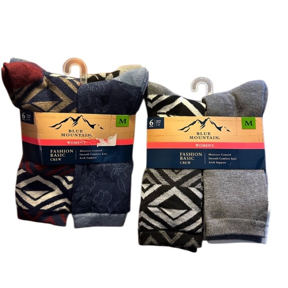 Two Blue Mountain Smooth Comfort Arch Support Crew Socks 6-Packs - Picture 1 of 8